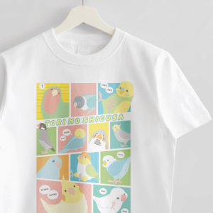 マンガ風 インコやオウムのデザインTシャツ