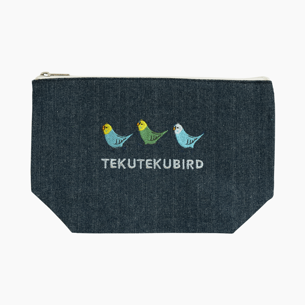 刺繍ポーチ（TEKU TEKU BIRD / セキセイインコ / デニム）