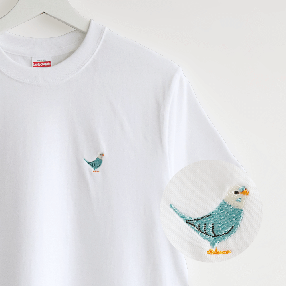 刺繍Tシャツ（BIRD!BIRD!BIRD! / セキセイインコ / ブルー）