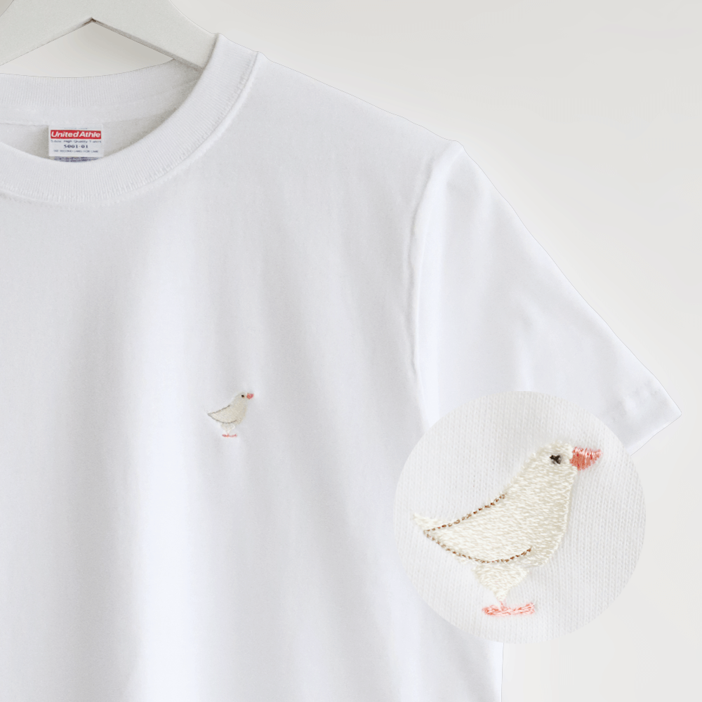 刺繍Tシャツ（BIRD!BIRD!BIRD! / 白文鳥）