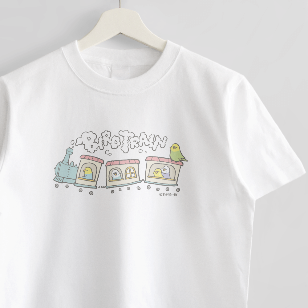 セキセイインコの電車機関車イラストTシャツ