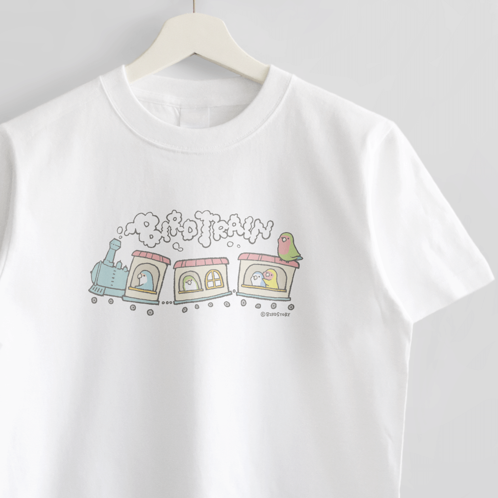 コザクラインコの電車機関車イラストTシャツ