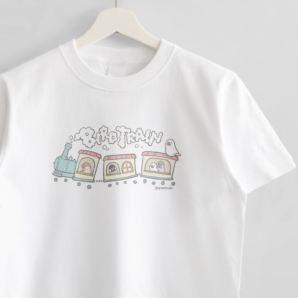 シナモン文鳥やシルバーブンチョウの電車機関車イラストTシャツ