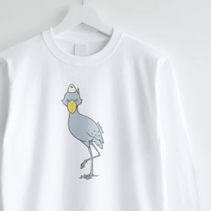 ハシビロコウと白文鳥のイラスト長袖Tシャツ