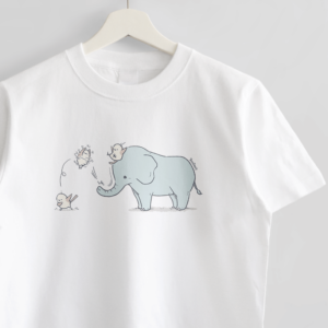 象さんすべり台とシマエナガのイラストTシャツ