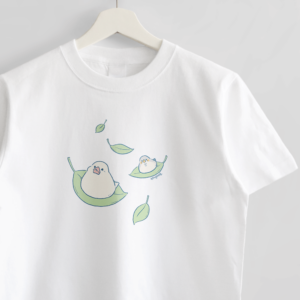 白文鳥と錦華鳥のコトリーフ イラストTシャツ