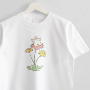 ガーベラ日和 お花と小鳥のイラストTシャツ