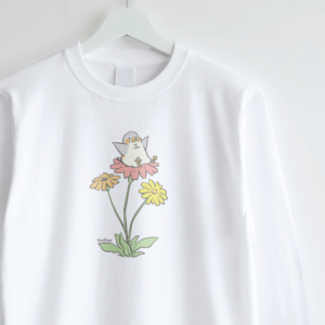 ガーベラとキンカチョウのお花イラスト長袖Tシャツ