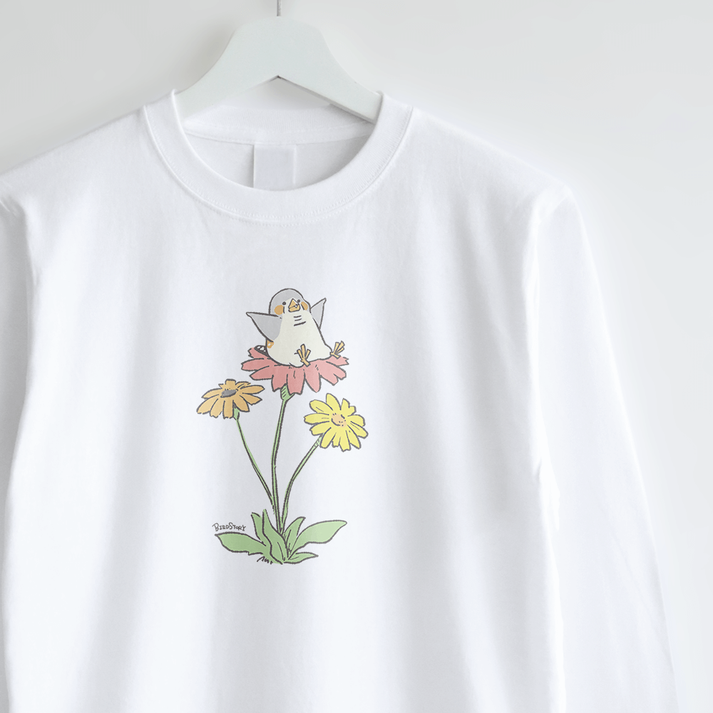ガーベラとキンカチョウのお花イラスト長袖Tシャツ
