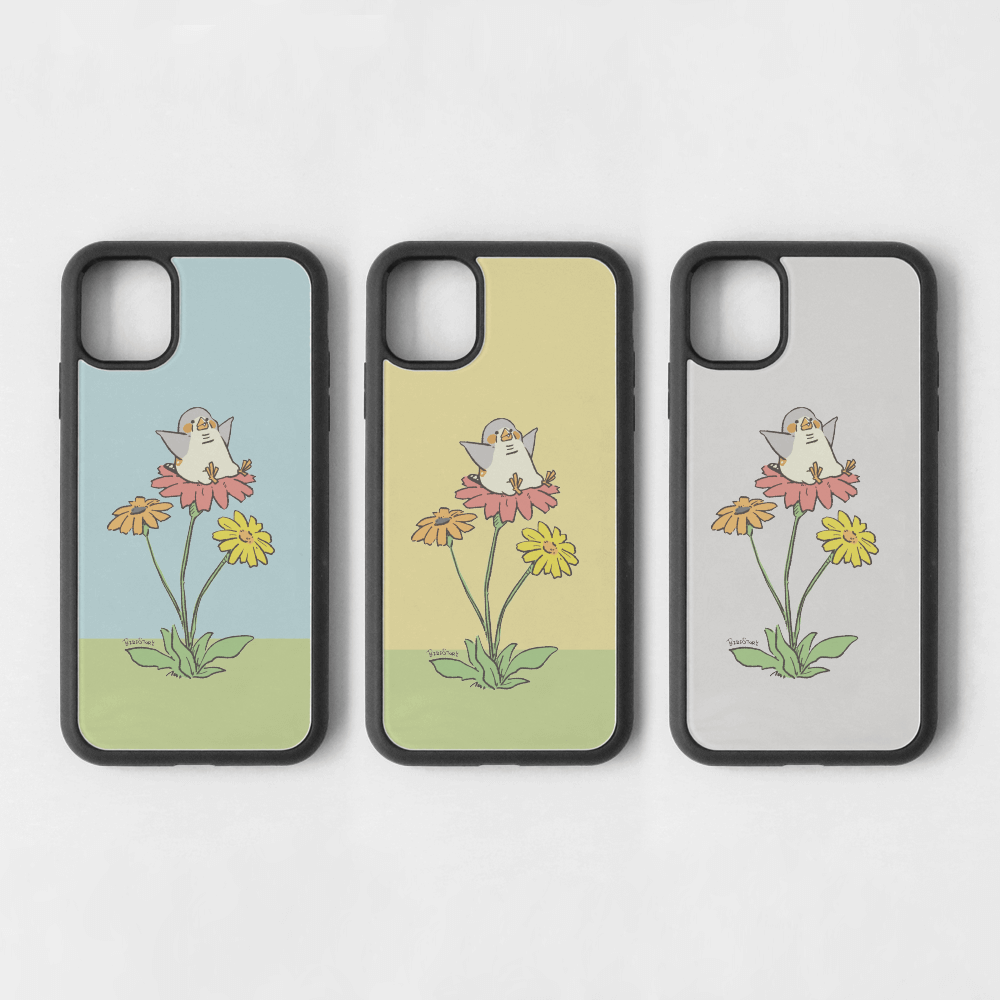 ガーベラとキンカチョウのお花イラスト iPhone スマホケース