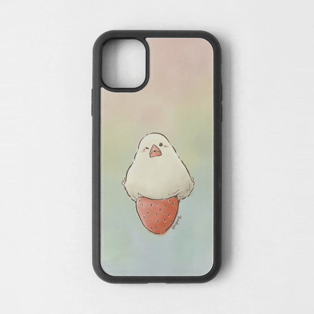 イチゴともっちり白文鳥のイラスト iPhone スマホケース