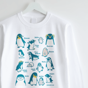 ペンギンの図鑑風イラスト長袖Tシャツ