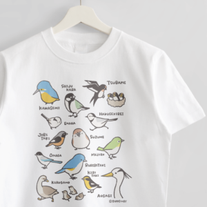 野鳥の図鑑風イラストTシャツ
