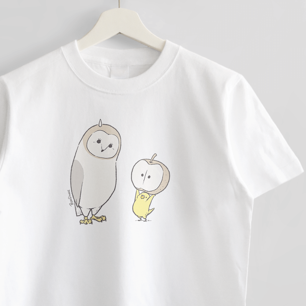 メンフクロウと梨とセキセイインコ イラストTシャツ
