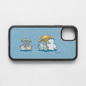 梅雨の季節 相合傘のインコとカエル iPhone スマホケース