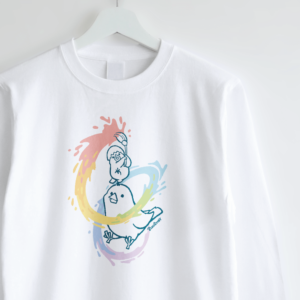 文鳥のおヒナさんが描くカラフルレインボー イラスト長袖Tシャツ