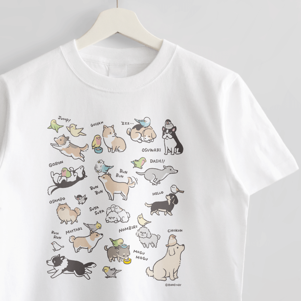 犬と鳥 トイプードルやチワワのイラストTシャツ