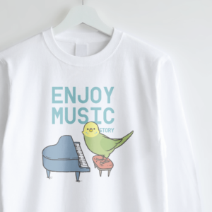 長袖Tシャツ ENJOY MUSIC ピアニストのセキセイインコグリーン