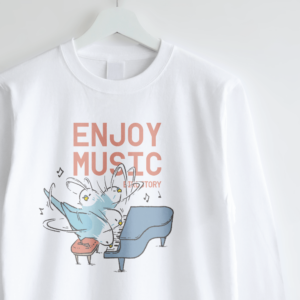 長袖Tシャツ ENJOY MUSIC ピアニストのセキセイインコブルー