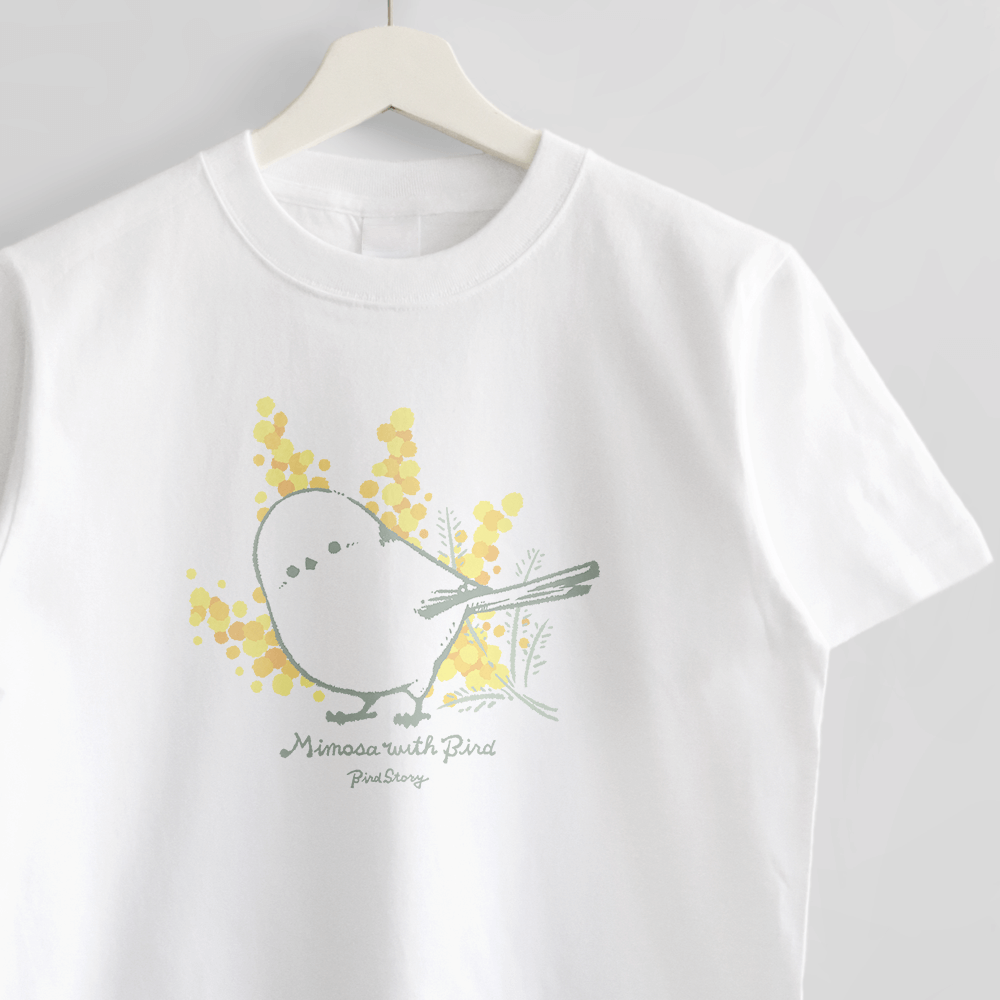 Tシャツ Mimosa with Bird シマエナガとミモザ