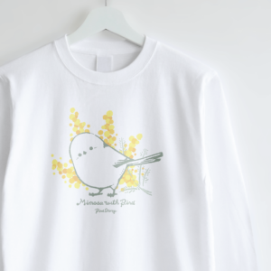 長袖Tシャツ Mimosa with Bird ミモザとシマエナガ