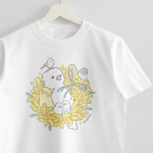 Tシャツ Mimosa with Bird ミモザとタイハクオウムたち
