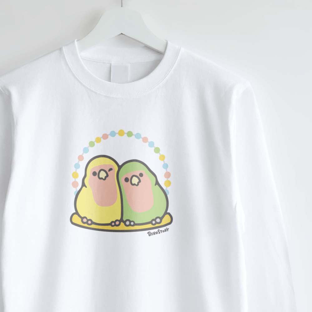 長袖Tシャツ 仲良しブランコ もふもふコザクラインコ