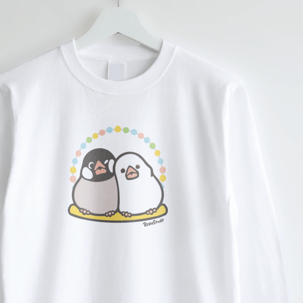 長袖Tシャツ 仲良しブランコ もふもふ文鳥