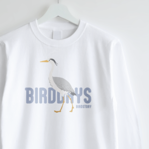 長袖Tシャツ 愛鳥週間 アオサギ gray heron 野鳥デザイン