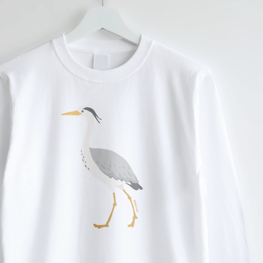 長袖Tシャツ 愛鳥週間 アオサギ gray heron