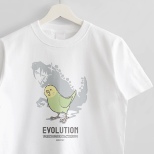 Tシャツ 鳥と恐竜 EVOLUTION セキセイインコ グリーン