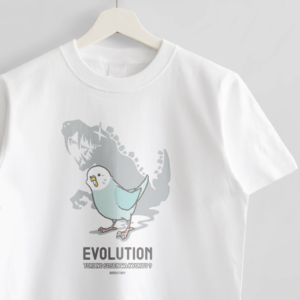 Tシャツ 鳥と恐竜 EVOLUTION セキセイインコ ブルー
