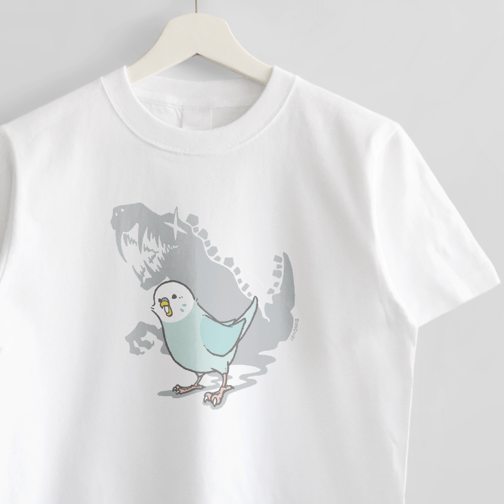Tシャツ 鳥と恐竜 EVOLUTION セキセイインコ青