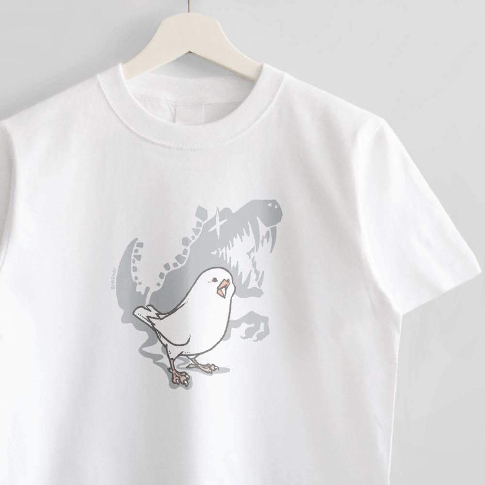 Tシャツ 鳥と恐竜 EVOLUTION 白ブンチョウ