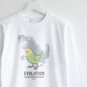 長袖Tシャツ 鳥の祖先の恐竜シリーズ セキセイインコ グリーン