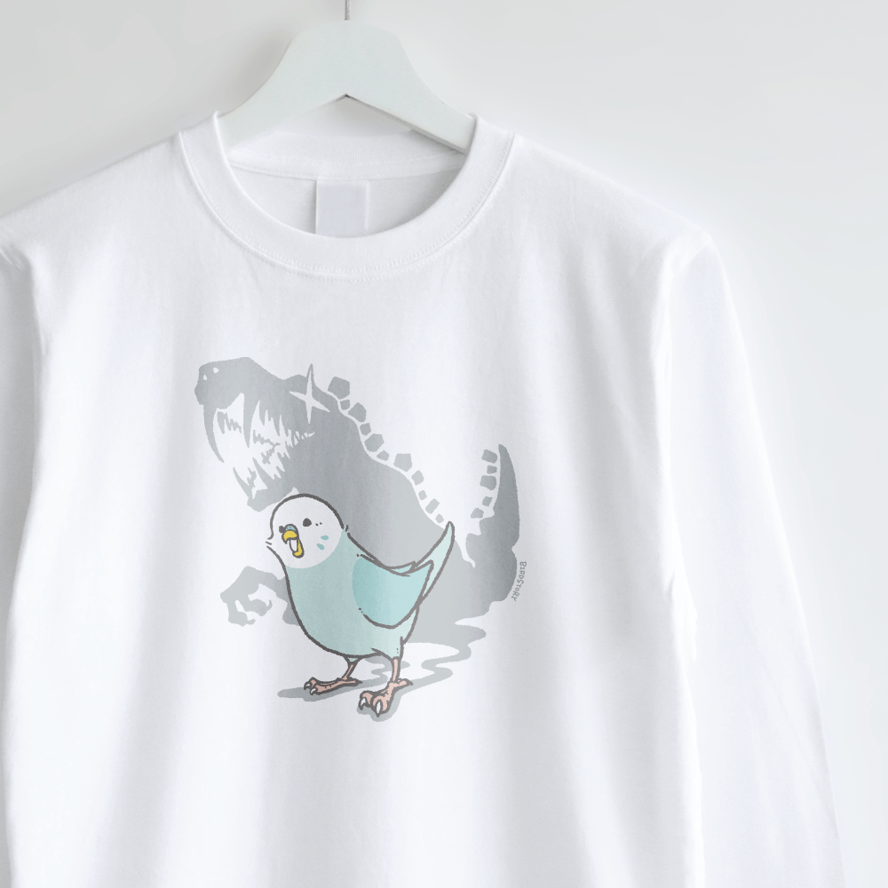 長袖Tシャツ 鳥の祖先の恐竜シリーズ セキセイインコ 青