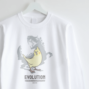 長袖Tシャツ 鳥の祖先の恐竜シリーズ オカメインコ ルチノー