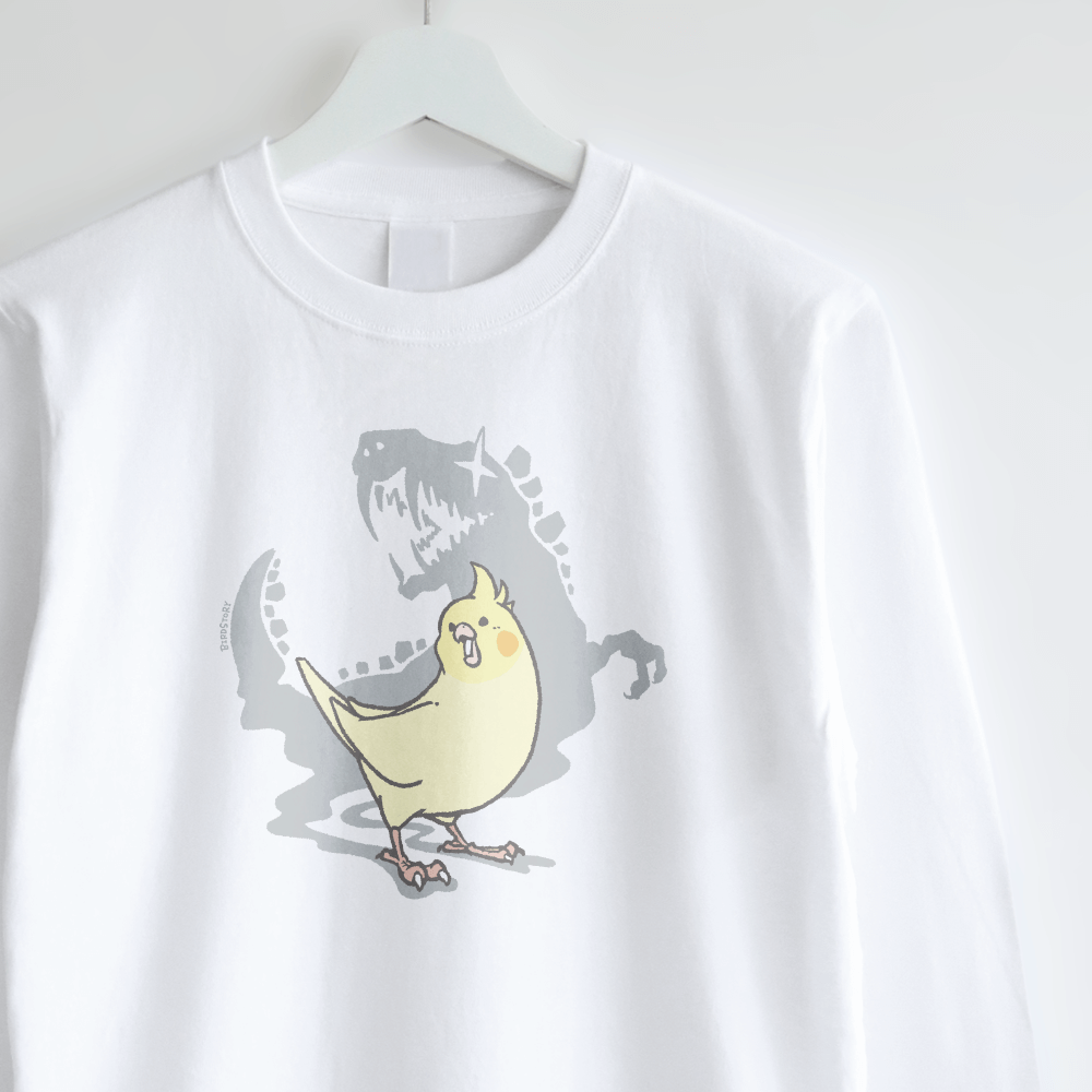 長袖Tシャツ 鳥の祖先の恐竜シリーズ オカメインコカワイイ