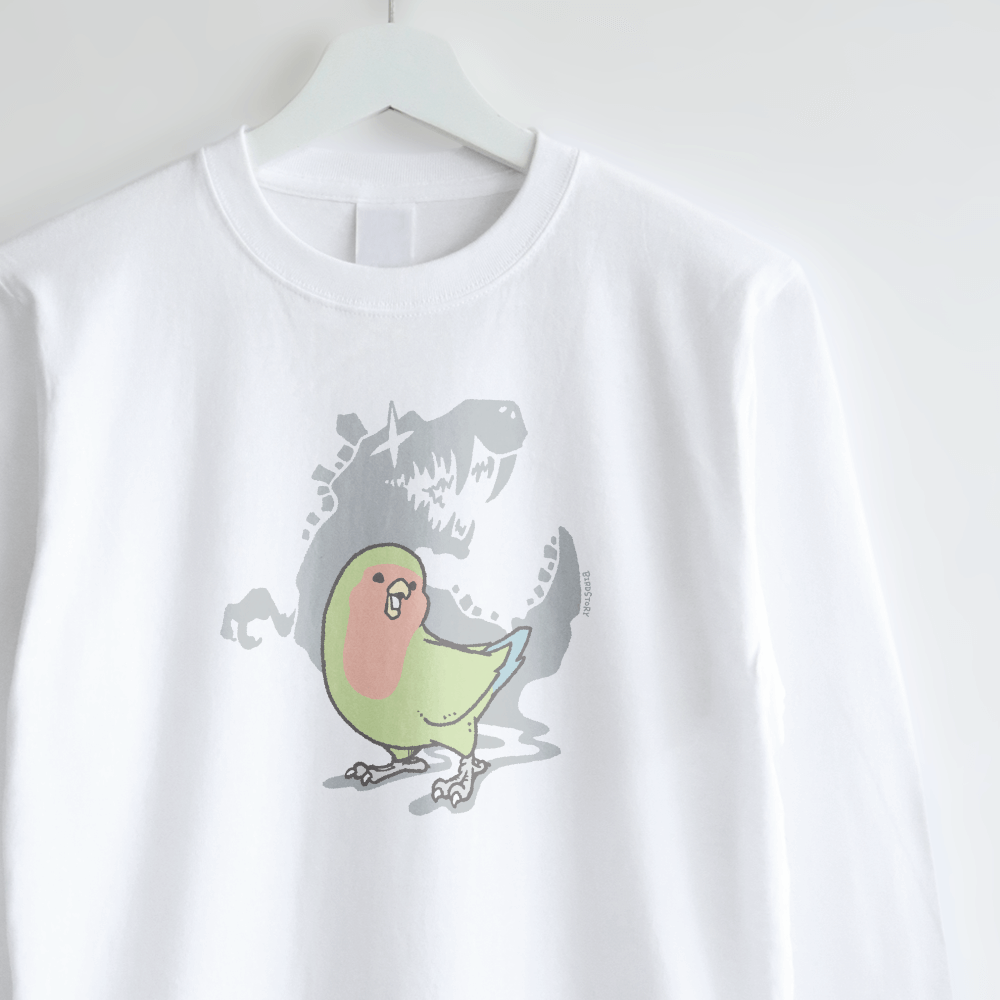 長袖Tシャツ 鳥の祖先の恐竜シリーズ コザクラインコ 緑