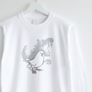 長袖Tシャツ 鳥の祖先の恐竜シリーズ 白ブンチョウ