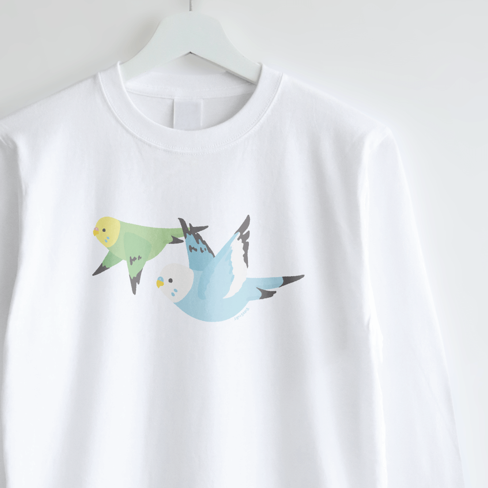 長袖Tシャツ FLYING BIRD 空を飛ぶセキセイインコ