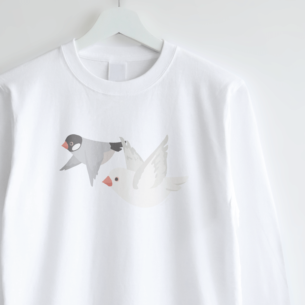 長袖Tシャツ FLYING BIRD 空を飛ぶ文鳥