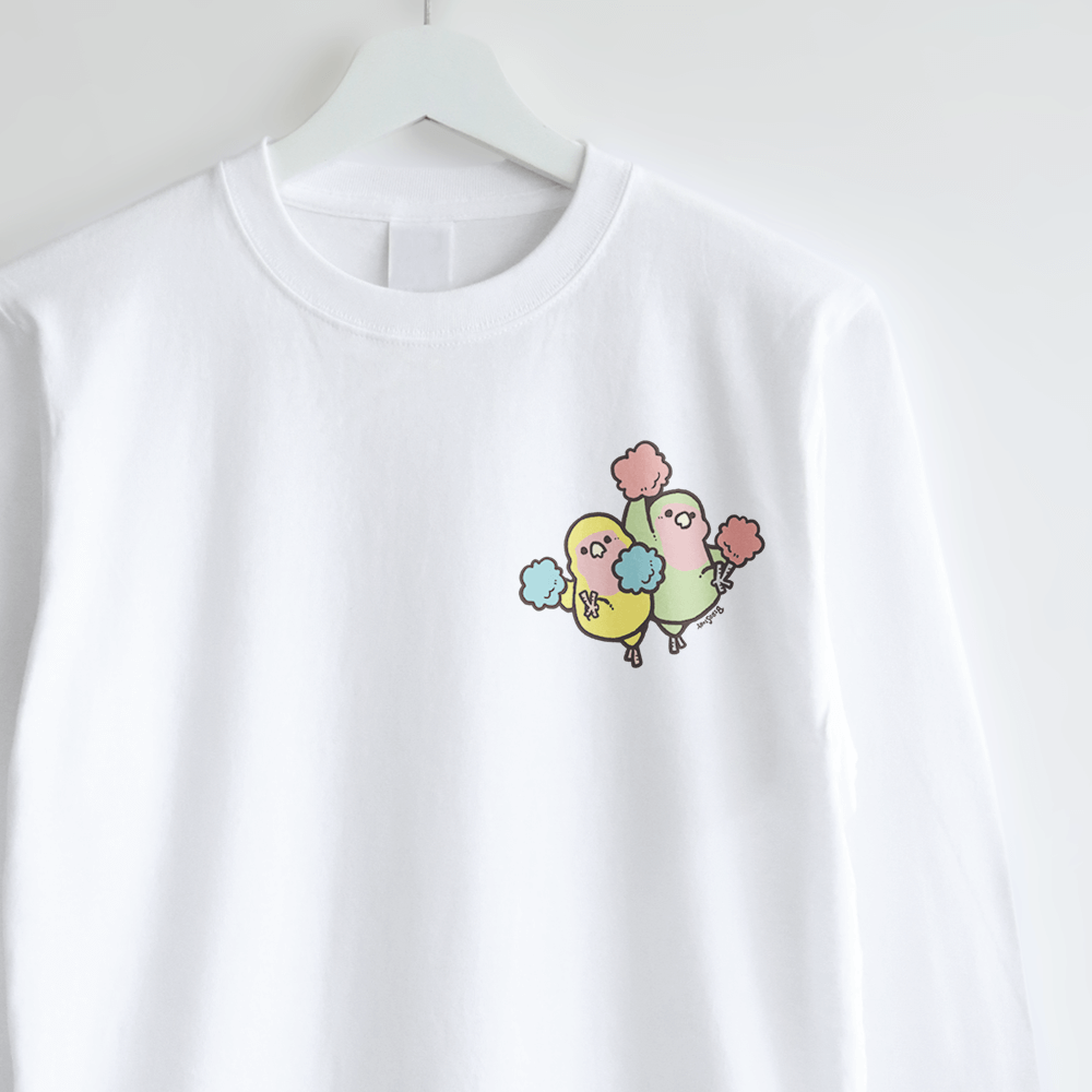 長袖Tシャツ コンパニオンバードチアリーダーズ 応援するコザクラインコ