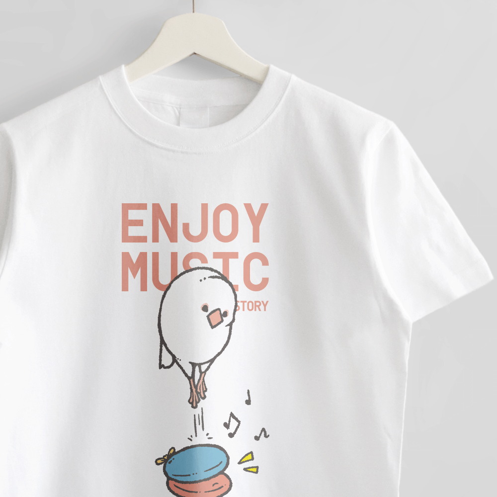 Tシャツ 文鳥の日 ENJOY MUSIC カスタネット白文鳥