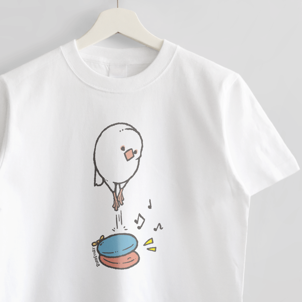 Tシャツ 文鳥の日 ENJOY MUSIC カスタネット白文鳥