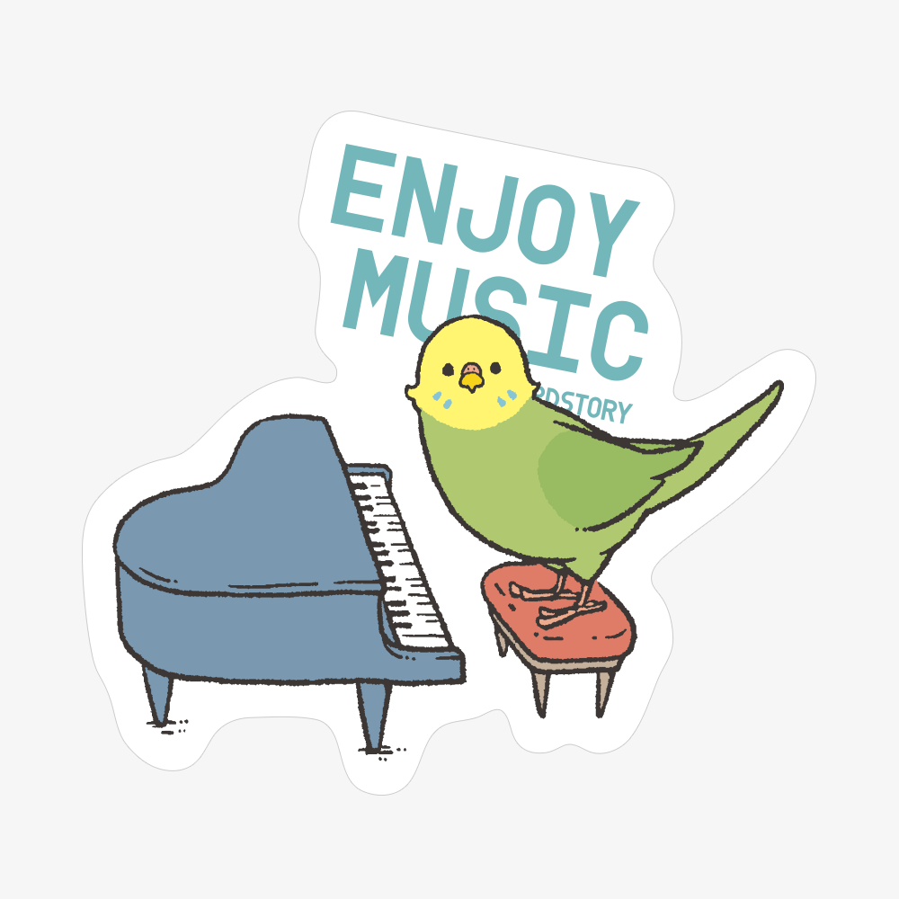 ステッカー シール ENJOY MUSIC ピアノとセキセイインコグリーン