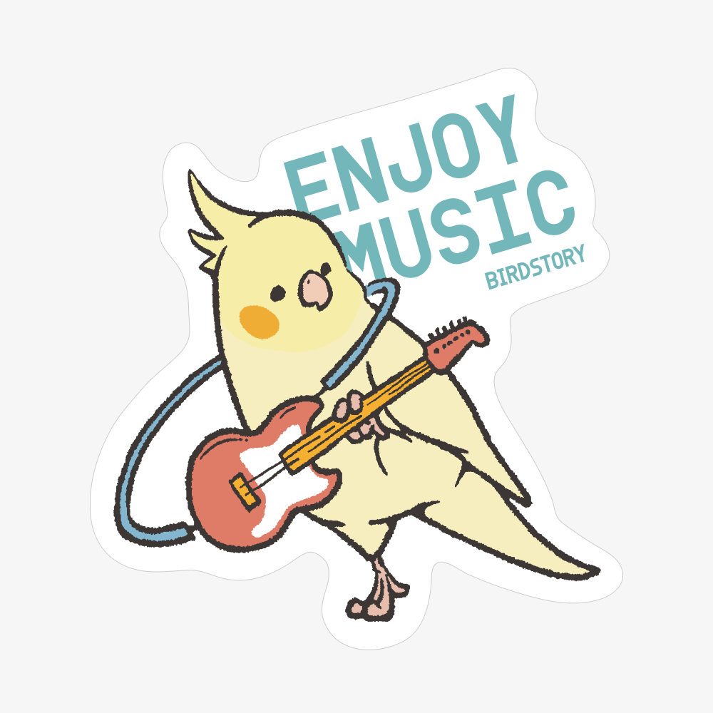 ステッカー シール ENJOY MUSIC ギターとオカメインコルチノー