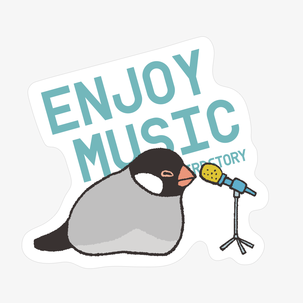 ステッカー シール ENJOY MUSIC ボーカルマイクと桜文鳥