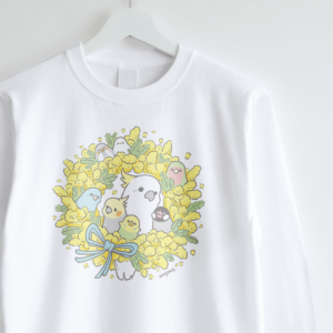 長袖Tシャツ ミモザにこめて 春のお花と鳥たちのデザイン