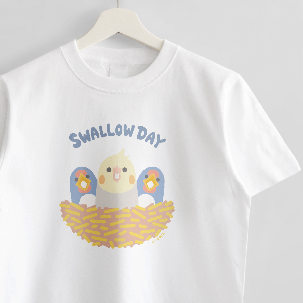 Tシャツ つばめごっこ ツバメに混ざるオカメインコ